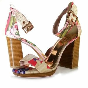 TED BAKER D'Orsay Heels 38.5 Floral Canvas Open Toe Sandals